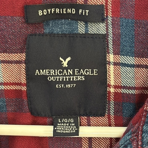 American Eagle Women's Boyfriend Fit Plaid Button Front Top Size Large - Picture 2 of 8